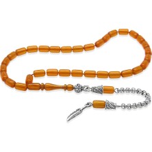 Tesbihname Ateş Kehribar Tesbih - Kararmaz Metal Püsküllü - Mini Boy - Turuncu Renk - Kapsül Kesim