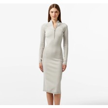 Lacoste Kadın Slim Fit Uzun Kollu Yarım Fermuarlı Gri Elbise