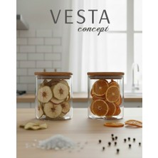 Vesta Concept Bambu Kapaklı Cam Kavanoz Ikili Set – Vakumlu, Sızdırmaz Kapaklı – Baharatlık ve Erzak Saklama Kabı