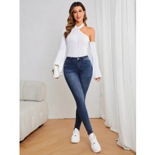 Cedy Denim Kadın Yüksek Bel Dar Paça Süper Skinny Fit Esnek Bilek Boy Denim Jean Kot Pantolon C596