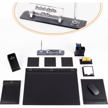 Ofistike Siyah 9 Parça Düğmeli Sümen Takımı –  Kalemli Kristal Masa Isimlik