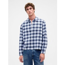Gap Erkek Mavi Organik Pamuk Relaxed Flannel Gömlek