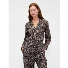 Gap Kadın Kahverengi Poplin Gömlek Pijama Üstü