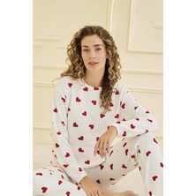 Remsa Kadın Waffle Kumaş Kalp Desen Pijama Takımı 70910 Ekru