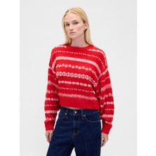 Gap Kadın Kırmızı Fuzzy Oversized Bisiklet Yaka Kazak