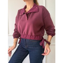 Size Özgü Bordo Bel Bağlama Detaylı Sweatshirt
