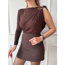 Size Özgü Acı Kahve Gold Aksesuarlı Bodysuit
