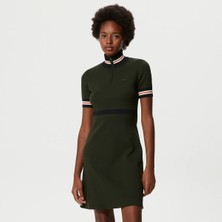 Lacoste Kadın Flare Fit Kısa Kollu Dik Yaka Siyah Elbise