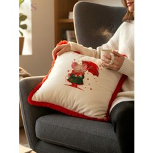 Shules Collection Şemsiyeli Bayan Bianca Nakışlı Fırfırlı Buldan Keteni Yastık Kılıfı (43 x 43) 1 Adet Dolgusuz