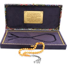 Tesbihname Damla Kehribar Tesbih - 925 Ayar Gümüş Püsküllü - Küre Kesim - King Seccer - Premium Kutulu