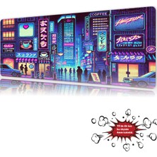 Urzuva Neon Tokyo Nights 90X40 4mm Kalınlık Premium Gaming Oyuncu Mousepad, Anti Slip Xxl Mouse Pad
