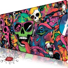 Urzuva Neon Skull Riot 90X40 4mm Kalınlık Premium Gaming Oyuncu Mousepad, Anti Slip Xxl Mouse Pad
