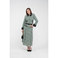 SASILVA Deri Detaylı Ekose Ceket Etek İkili Takım K8057