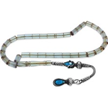 Tesbihname 1000 Ayar Gümüş Kazaz Püsküllü Kesme Kesim Su Mavisi Ateş Kehribar Tesbih