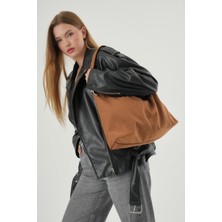 Mute Bag Kahverengi Süet Kadın Shopper Omuz Çantası Yumuşak Form Vintage Model Tote Çanta (28*44)