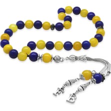 Tesbihname Kararmaz Metal Isme Özel Harf Püsküllü Küre Kesim Sarı Lacivert Jade Doğaltaş Taraftar Tesbih