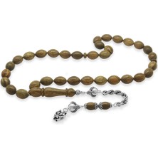 Tesbihname 925 Ayar Gümüş Halat Zincir Püsküllü Arpa Kesim Açık Kahverengi Pelesenk Tesbih