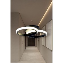 Ey Shop Modern Siyah İkili Yuvarlak Model Tek Renk Sarı LED Avize Antre Koridor Hol