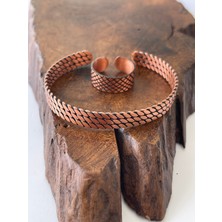 Rupen Kraft Ayarlanabilir %100 Saf Bakır Bileklik Bakır Yüzük Kombini El Yapımı Bileklik Yüzük