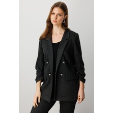 Ekol Kadın Büyük Beden Kolu Büzgülü Kapak Cepli Ceket 5587 Antrasit