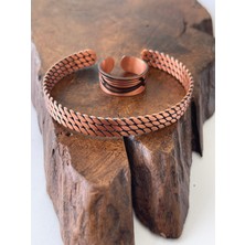 Rupen Kraft Ayarlanabilir %100 Saf Bakır Bileklik Bakır Yüzük Kombini El Yapımı Bileklik Yüzük