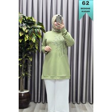 Elmas Tesettür Kadın Giyim Büyük Beden Modal Taşlı Çiçekli Tunik