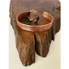 Rupen Kraft Ayarlanabilir %100 Saf Bakır Bileklik Bakır Yüzük Kombini El Yapımı Bileklik Yüzük