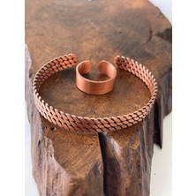 Rupen Kraft Ayarlanabilir %100 Saf Bakır Bileklik Bakır Yüzük Kombini El Yapımı Bileklik Yüzük