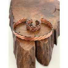 Rupen Kraft Ayarlanabilir %100 Saf Bakır Bileklik Bakır Yüzük Kombini El Yapımı Bileklik Yüzük