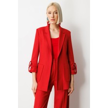 Ekol Kadın Kolu Apoletli Torba Cepli Ceket 5057 Kırmızı
