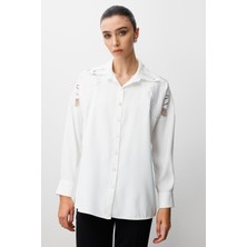 Moda İlgi Moda Ilgi Kadın Nakış Detaylı Oversize Gömlek 0095 Ekru