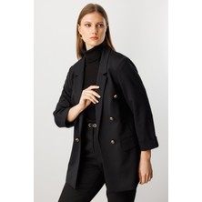 Ekol Kadın Büyük Beden Kapak Cepli Duble Kol Ceket 5523 Siyah