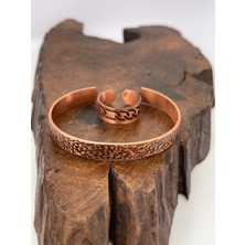 Rupen Kraft Ayarlanabilir %100 Saf Bakır Bileklik Bakır Yüzük Kombini El Yapımı Bileklik Yüzük