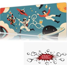 Urzuva Retro Space Crew 90X40 4mm Kalınlık Premium Gaming Oyuncu Mousepad, Anti Slip Xxl Mouse Pad