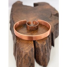 Rupen Kraft Ayarlanabilir %100 Saf Bakır Bileklik Bakır Yüzük Kombini El Yapımı Bileklik Yüzük