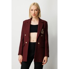 Ekol Kadın Önü Armalı Kapak Cepli Kaşe Ceket 5071 Bordo