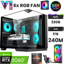 İzoly GTA6-A Ryzen 7 5700X 32GB 1TB M.2 NVME RTX 5060TI 16GB 240mm Sıvı Soğutma Oyuncu Oem Seti