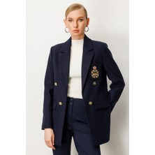 Ekol Kadın Önü Armalı Kapak Cepli Kaşe Ceket 5071 Lacivert