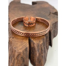 Rupen Kraft Ayarlanabilir %100 Saf Bakır Bileklik Bakır Yüzük Kombini El Yapımı Bileklik Yüzük