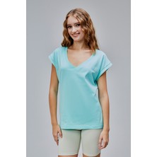 The Fancy Kadın V Yaka Kısa Kol Düz Basic Tişört