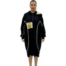 AlanyaXXL Büyük Beden Pamuklu Fermuarlı Kapüşonlu Uzun Oversize Hırka Kadın Kaban