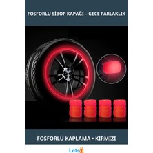 Letsii Fosforlu Gece Parlayan Kırmızı Tekerlek Sibop Kapağı
