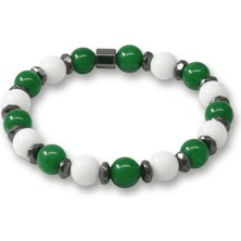 Tesbihname Küre Kesim Yeşil Beyaz Jade Hematit Doğaltaş Erkek Taraftar Bileklik - M2