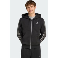 adidas Erkek Kapüşonlu Düz Desenli Ess Hld Fermuarlı Sweat Siyah Rahat Kesim