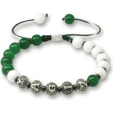 Tesbihname Isme Özel Yazılı Makrome Örgülü Küre Kesim Yeşil Beyaz Jade Hematit Doğaltaş Erkek Taraftar Bileklik