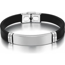 Tesbihname Siyah Silikon ve Çelik Bileşim Isme Özel Yazılı Erkek Bileklik