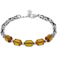 Tesbihname Kararmaz Metal Kral Zincirli Beyaz Dorika Top Süslemeli Sarı Ateş Kehribar Erkek Bileklik