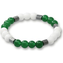 Tesbihname Küre Kesim Yeşil Beyaz Jade Hematit Doğaltaş Erkek Taraftar Bileklik