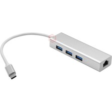 Sylar Frisby FA-7650TC USB Tip-C=>usb3.0+Gigabit Etherne T Çevirici (Giriş:usb TIP-C=>ÇIKIŞ:3XUSB3.0+RJ45 Ethernet Çevirici)