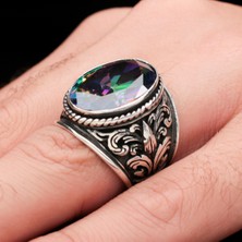 Mem Güney Silver Mistik Topaz Taşlı 925 Ayar Erkek Gümüş Yüzük